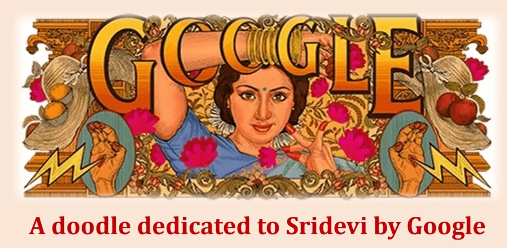 Remembering Sridevi: A Whimsical Journey of India's Iconic Actress 5 A doodle dedicated to Sridevi by Google