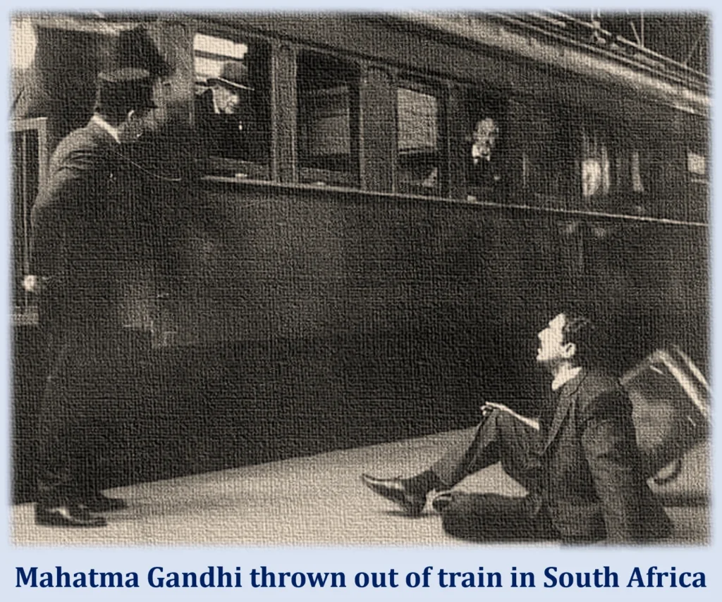 Mahatma Gandhi: A Beacon of Nonviolent Resistance 2 Gandhiji thrown out of train