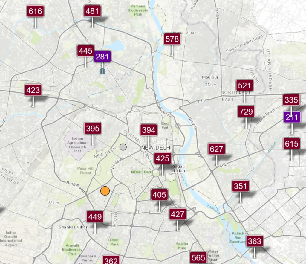 Air Quality in Delhi on Map